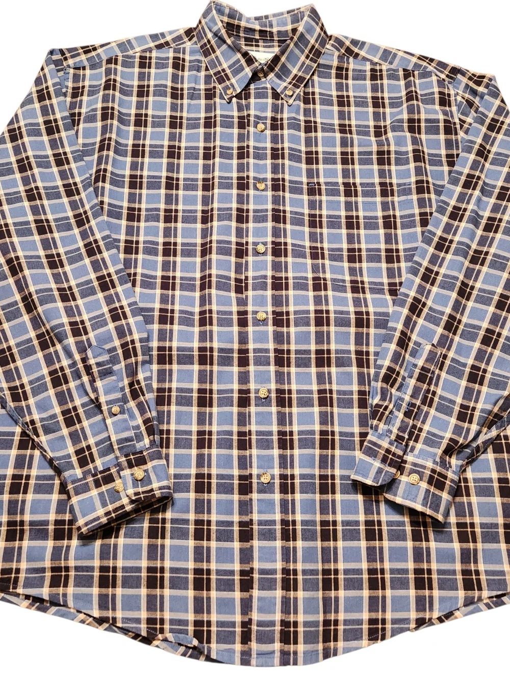 Eddie Bauer Men's Size Large Micro-Check Plaid Cotton Button-Down Shirt Office